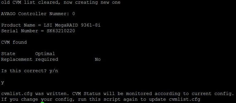 Initialisierung des CVM-Moduls mit unserem Script basierend auf storcli